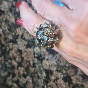 Multicolor Gemstone Sterling Silver Ring With Black Rhodium Size 7